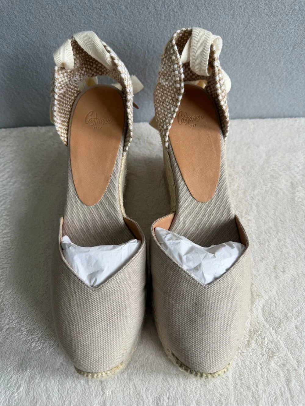 Castaner Espadrille Wedges Sandals s38 Women’s Ivory Lace Up Ankle Ties